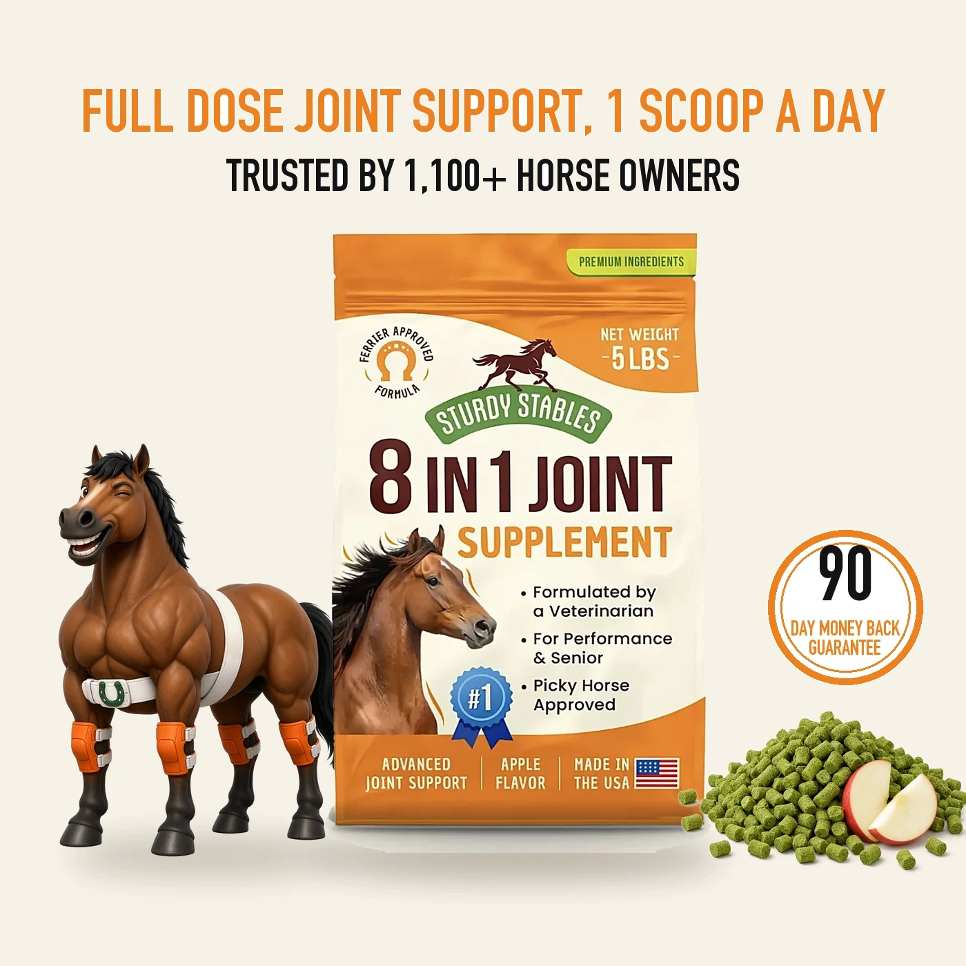 Sturdy Stables 8 in 1 Joint Supplement, 5 lb bag, with pellets