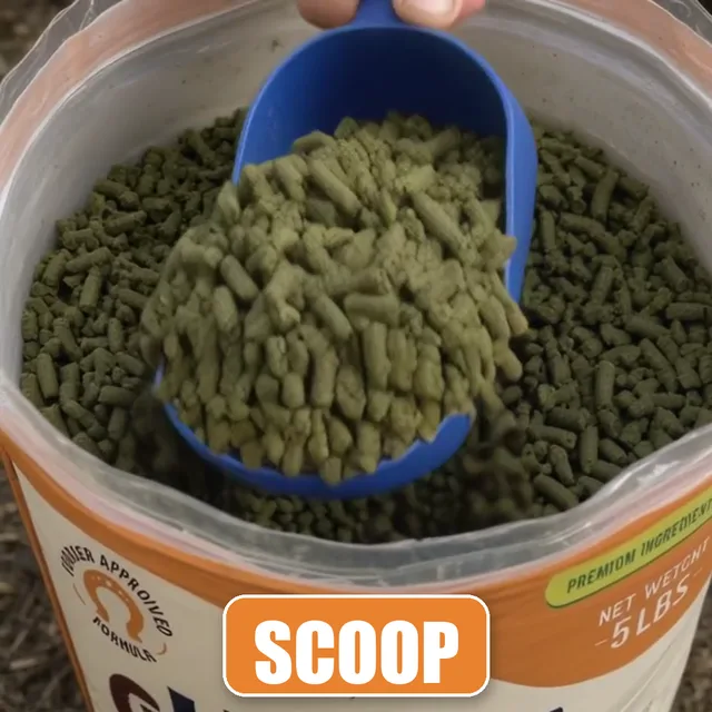 Scooping apple pellets from the bag